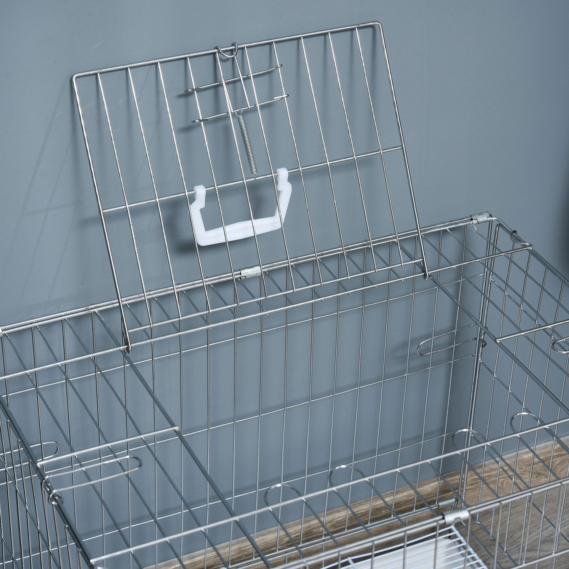 Foldable Metal Wire Dog Crate with Removable Tray, 1 Door with Lock - 61 x 43 x 50 cm White