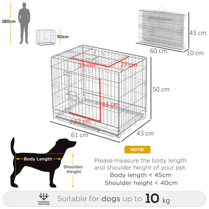 Foldable Metal Wire Dog Crate with Removable Tray, 1 Door with Lock - 61 x 43 x 50 cm White