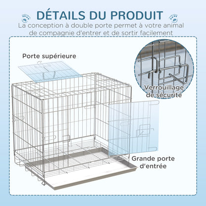 Foldable Metal Wire Dog Crate with Removable Tray, 1 Door with Lock - 61 x 43 x 50 cm White