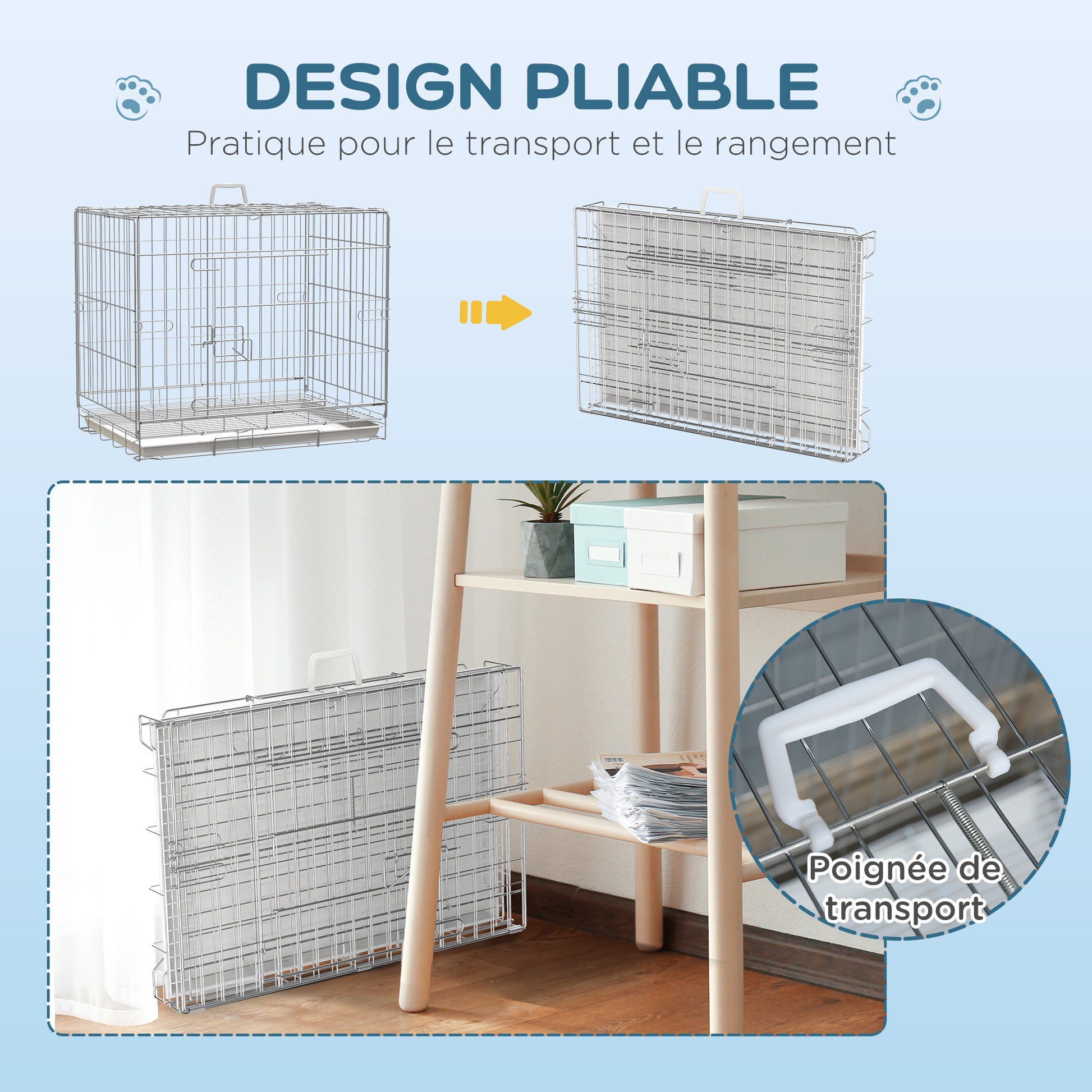 Foldable Metal Wire Dog Crate with Removable Tray, 1 Door with Lock - 61 x 43 x 50 cm White