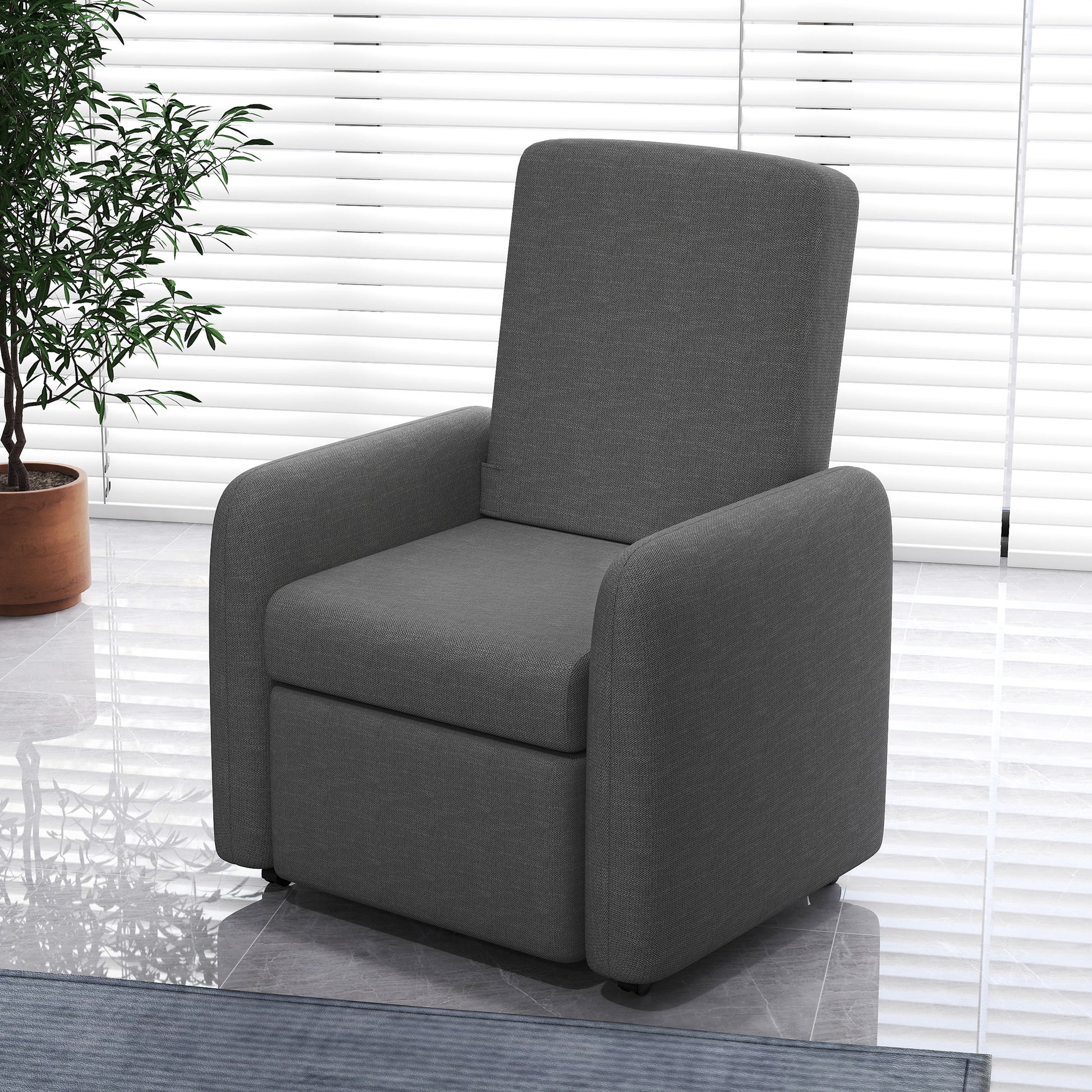 Manual Reclining Relax Chair with Footrest and 4 Wheels, Upholstered Reclining Chair in Linen Effect Fabric and Steel for Bedroom, Living Room, Gray