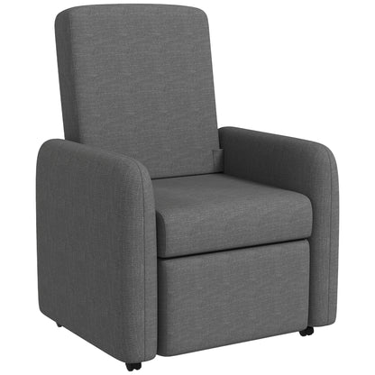 Manual Reclining Relax Chair with Footrest and 4 Wheels, Upholstered Reclining Chair in Linen Effect Fabric and Steel for Bedroom, Living Room, Gray
