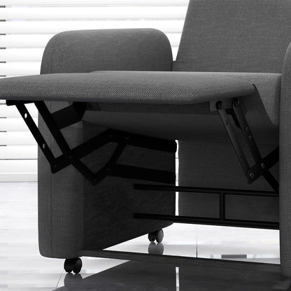 Manual Reclining Relax Chair with Footrest and 4 Wheels, Upholstered Reclining Chair in Linen Effect Fabric and Steel for Bedroom, Living Room, Gray