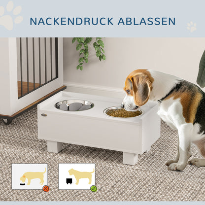 Raised Dog Bowl, Height Adjustable Feeding Bowl for Dogs with Storage, 2 x 1L Stainless Steel Bowls, Anti-Gulping Mat, for Medium-Sized Dogs, White