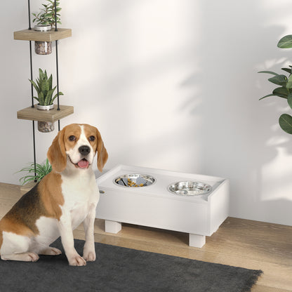 Raised Dog Bowl, Height Adjustable Feeding Bowl for Dogs with Storage, 2 x 1L Stainless Steel Bowls, Anti-Gulping Mat, for Medium-Sized Dogs, White