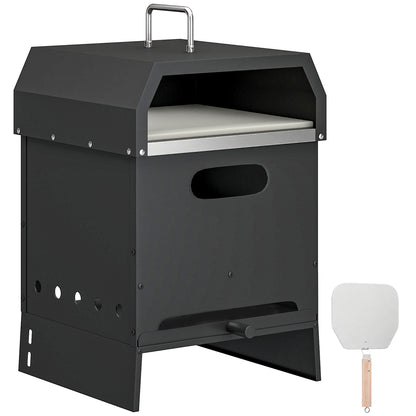 3-in-1 Outdoor Wood-Fired Pizza Oven, Stainless Steel 2-Tier Oven with Pizza Stone, Handles & Peel — Portable Patio Pizza Oven for Garden Parties