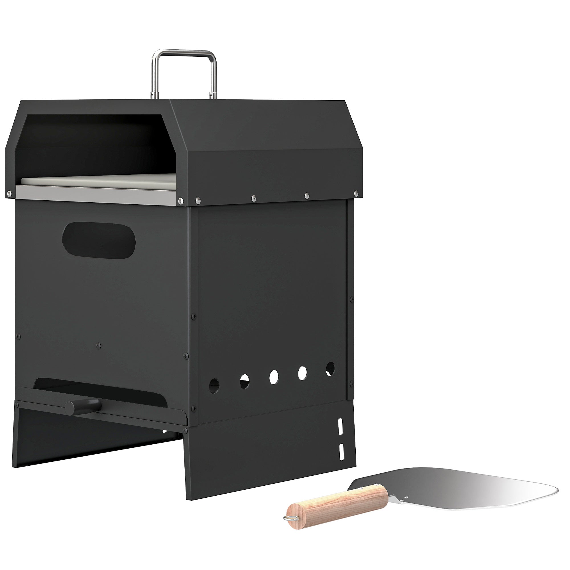 3-in-1 Outdoor Wood-Fired Pizza Oven, Stainless Steel 2-Tier Oven with Pizza Stone, Handles & Peel — Portable Patio Pizza Oven for Garden Parties