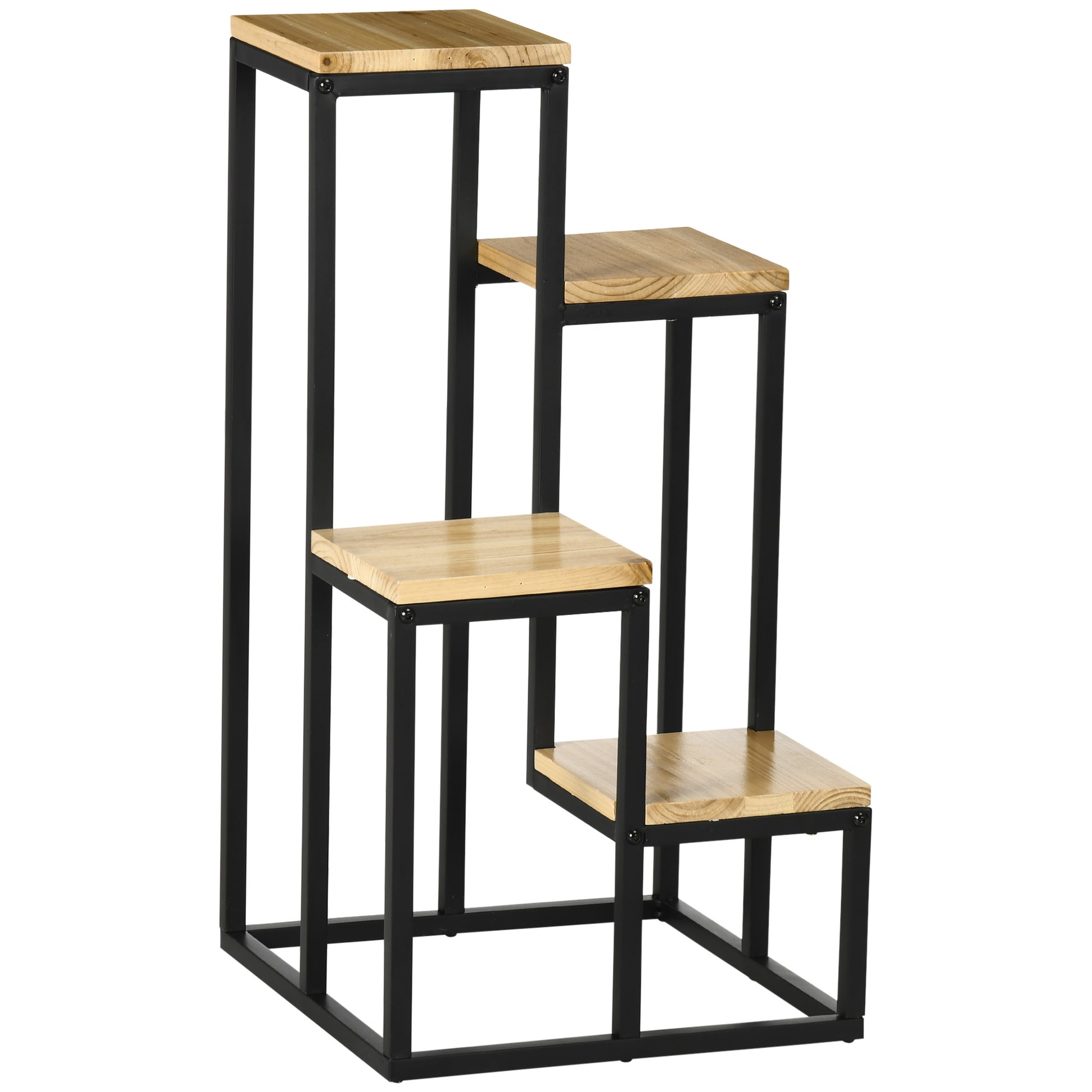 Plant Stand, Flower Steps with 4 Tiers, Multi-level Plant Rack, Plant Stand for Garden, Balcony, Wood, Natural, 34 x 34 x 66 cm