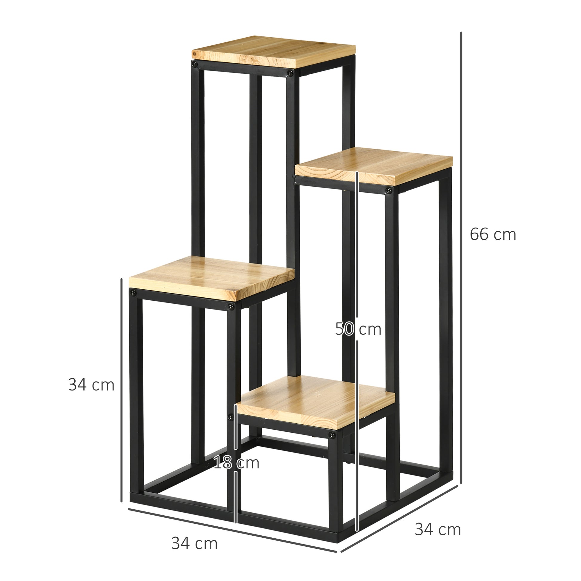 Plant Stand, Flower Steps with 4 Tiers, Multi-level Plant Rack, Plant Stand for Garden, Balcony, Wood, Natural, 34 x 34 x 66 cm