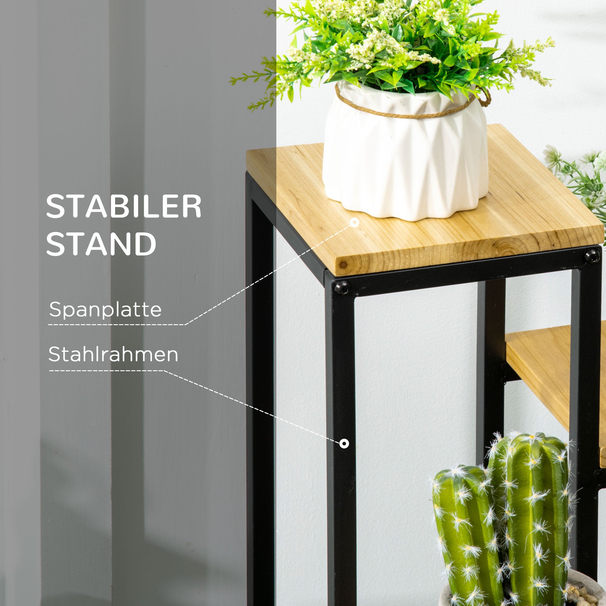 Plant Stand, Flower Steps with 4 Tiers, Multi-level Plant Rack, Plant Stand for Garden, Balcony, Wood, Natural, 34 x 34 x 66 cm
