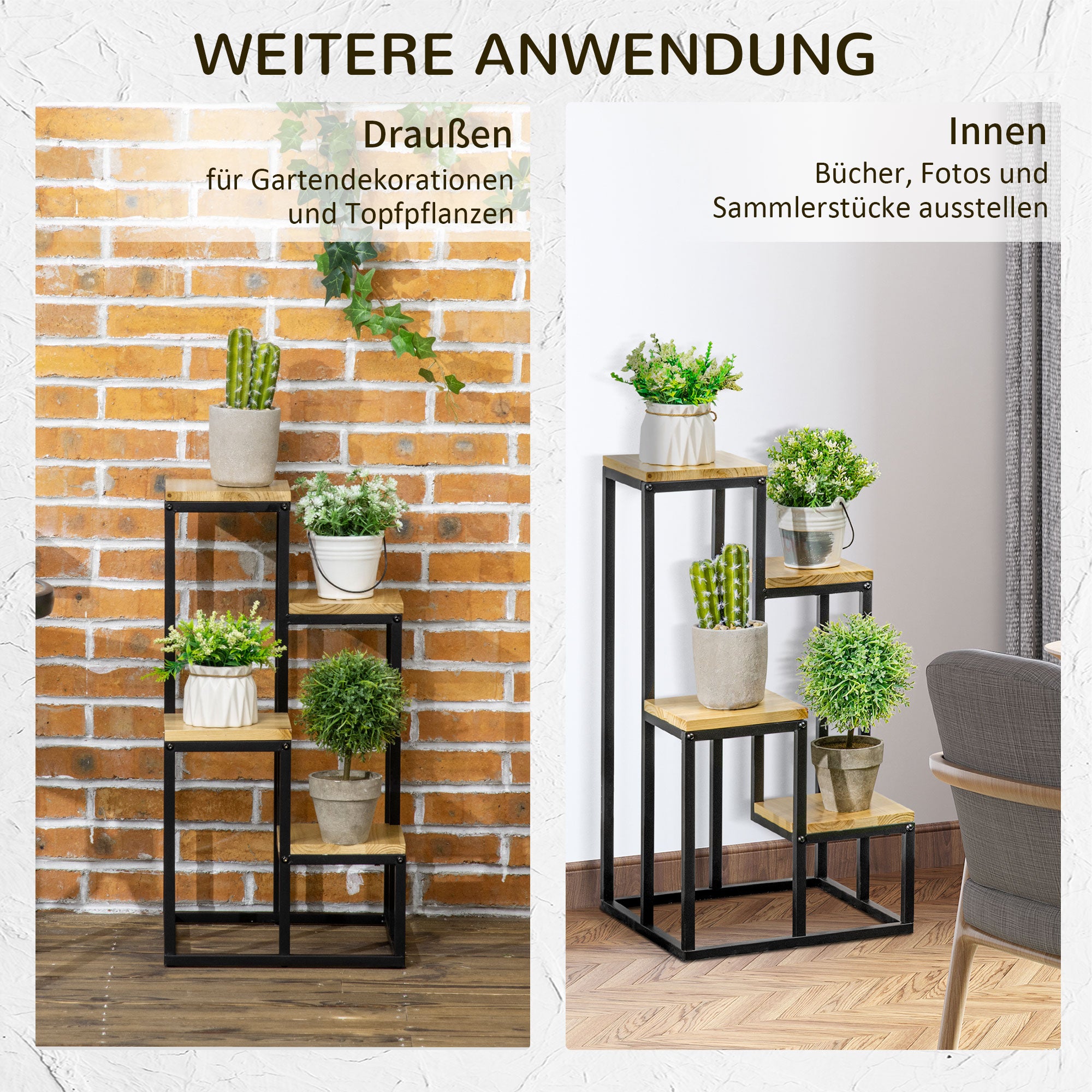 Plant Stand, Flower Steps with 4 Tiers, Multi-level Plant Rack, Plant Stand for Garden, Balcony, Wood, Natural, 34 x 34 x 66 cm