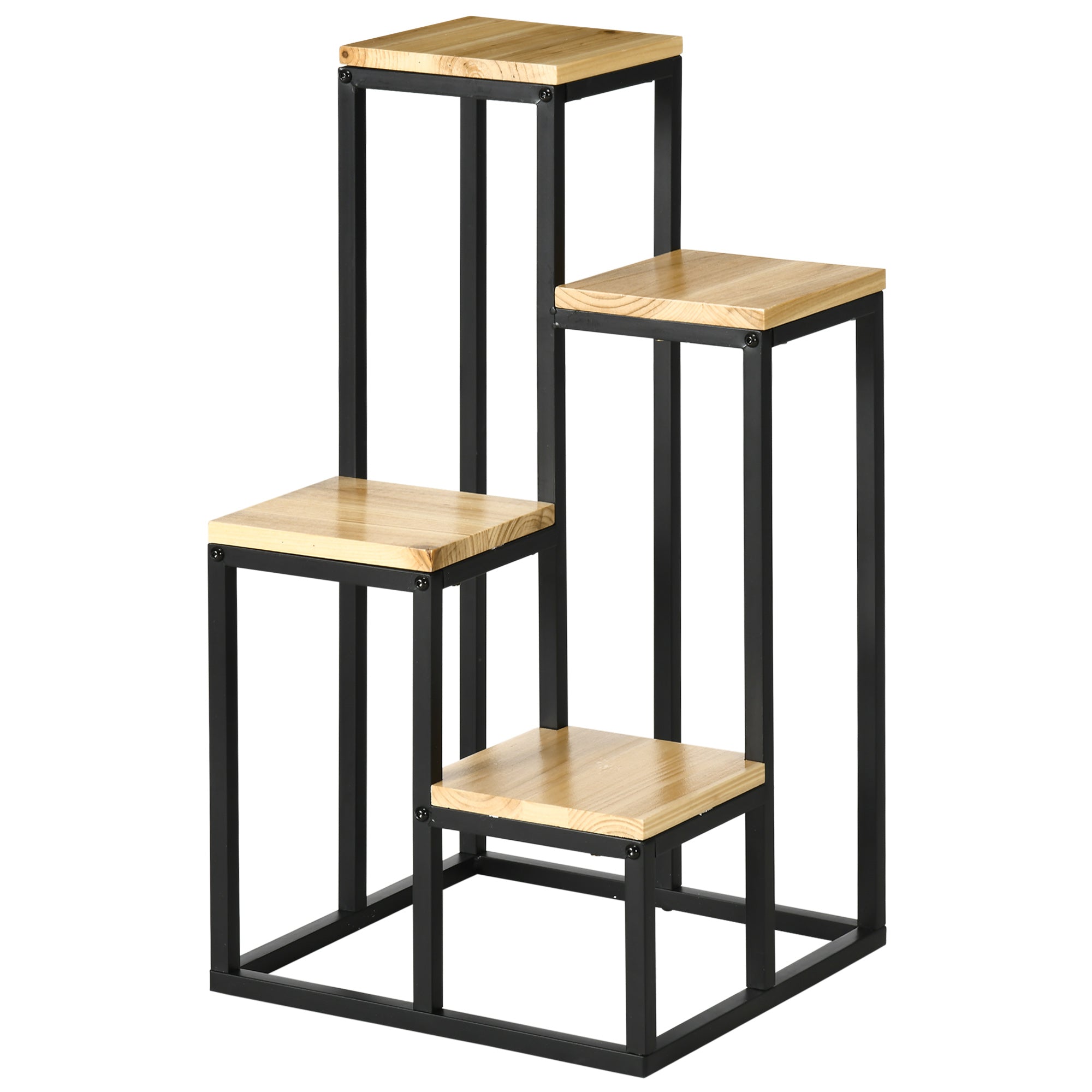 Plant Stand, Flower Steps with 4 Tiers, Multi-level Plant Rack, Plant Stand for Garden, Balcony, Wood, Natural, 34 x 34 x 66 cm