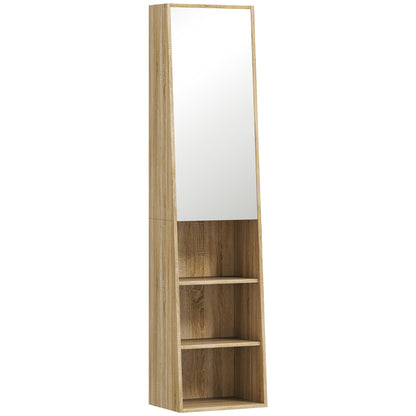 Bathroom Storage Cabinet Tall Trapezoidal Column Cabinet with Mirrored Door, 6-Tier Shelf, Bathroom Cabinet for Small Spaces, 40 x 30 x 165 cm, Natural Wood