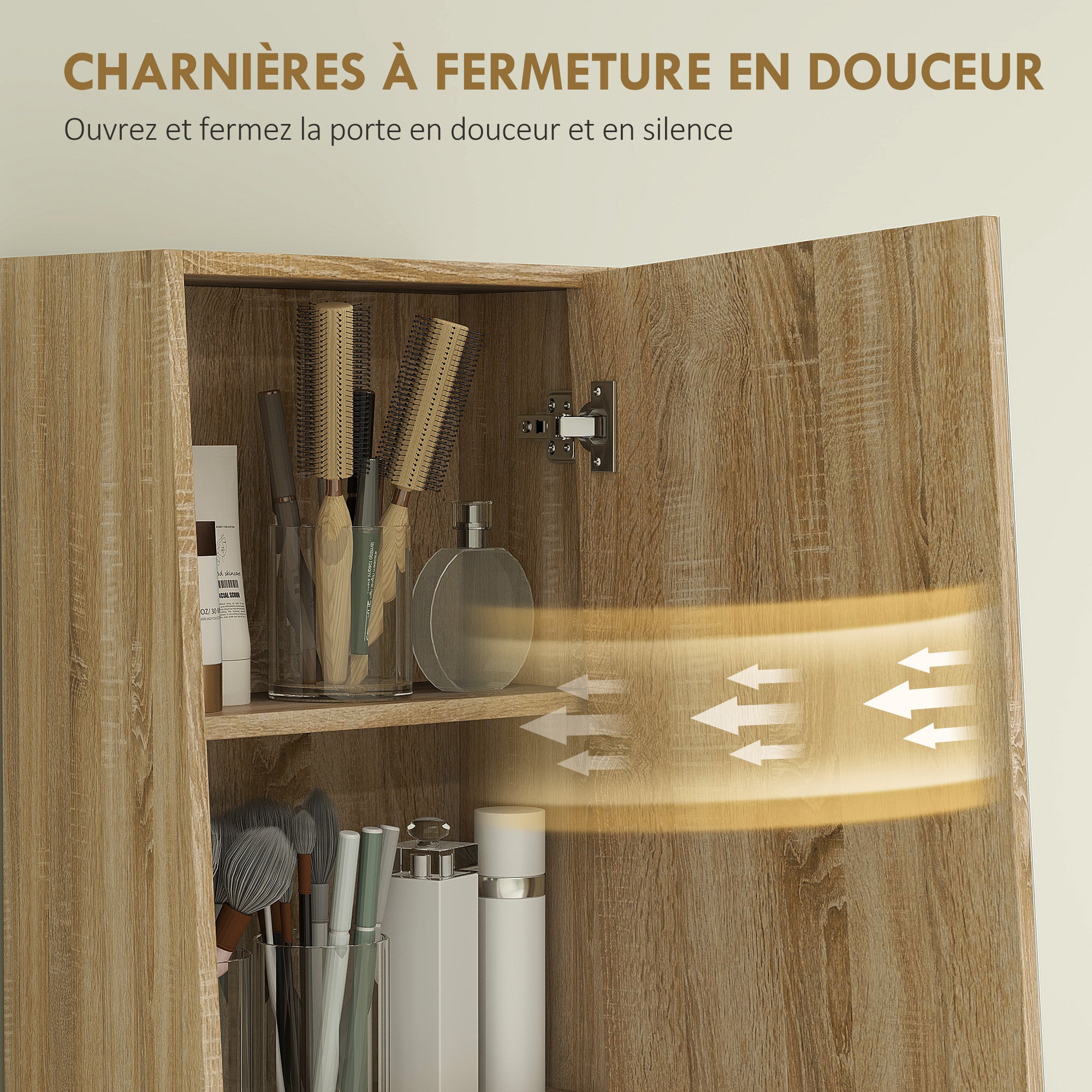Bathroom Storage Cabinet Tall Trapezoidal Column Cabinet with Mirrored Door, 6-Tier Shelf, Bathroom Cabinet for Small Spaces, 40 x 30 x 165 cm, Natural Wood