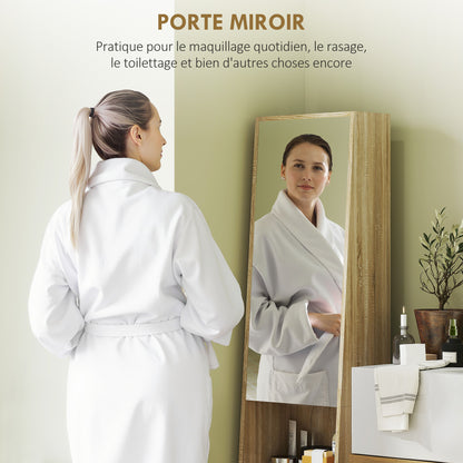 Bathroom Storage Cabinet Tall Trapezoidal Column Cabinet with Mirrored Door, 6-Tier Shelf, Bathroom Cabinet for Small Spaces, 40 x 30 x 165 cm, Natural Wood