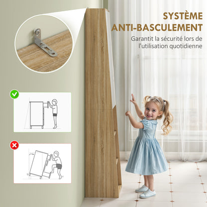 Bathroom Storage Cabinet Tall Trapezoidal Column Cabinet with Mirrored Door, 6-Tier Shelf, Bathroom Cabinet for Small Spaces, 40 x 30 x 165 cm, Natural Wood