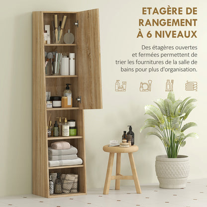 Bathroom Storage Cabinet Tall Trapezoidal Column Cabinet with Mirrored Door, 6-Tier Shelf, Bathroom Cabinet for Small Spaces, 40 x 30 x 165 cm, Natural Wood
