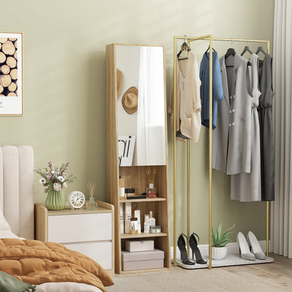 Bathroom Storage Cabinet Tall Trapezoidal Column Cabinet with Mirrored Door, 6-Tier Shelf, Bathroom Cabinet for Small Spaces, 40 x 30 x 165 cm, Natural Wood