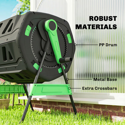 200 L (≈53 US gal) Compost Tumbler, 94 x 67 x 98 cm (37 x 26.4 x 38.6 in) – Fast Compost Bin with Ventilation Holes & Sliding Door, Weather-Resistant Plastic