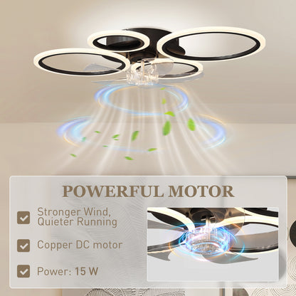 LED Ceiling Fan Light, Quiet 30" (77 cm) with Remote — 6 Speeds, 3 Color Temperatures, DC Motor, Timer — Black