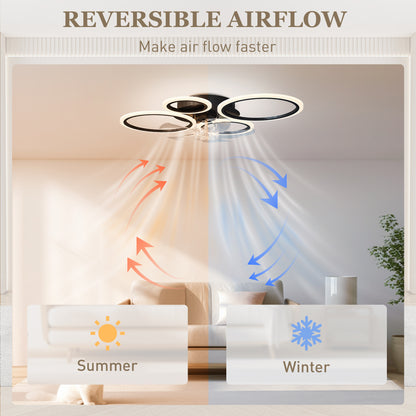 LED Ceiling Fan Light, Quiet 30" (77 cm) with Remote — 6 Speeds, 3 Color Temperatures, DC Motor, Timer — Black