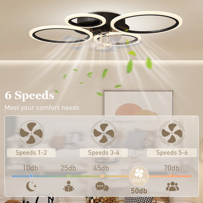 LED Ceiling Fan Light, Quiet 30" (77 cm) with Remote — 6 Speeds, 3 Color Temperatures, DC Motor, Timer — Black