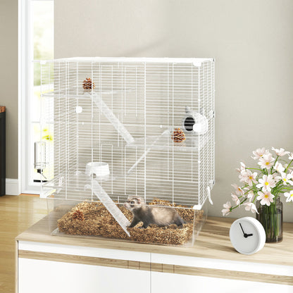 4-Level Small Animal Cage Rodent Cage with Deep Tray Ramps Platforms Feeder and Drinker Enclosure for Chinchillas Ferrets Hamsters 73x47x80 cm White
