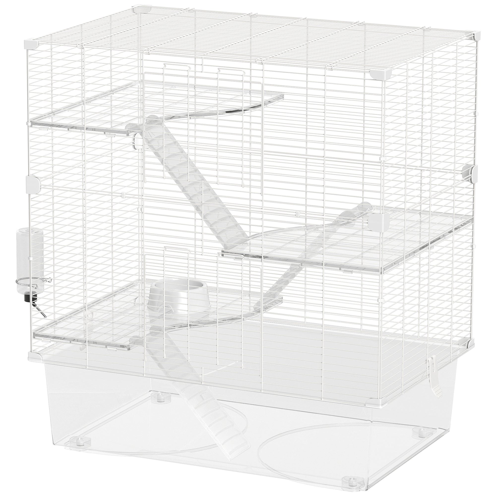4-Level Small Animal Cage Rodent Cage with Deep Tray Ramps Platforms Feeder and Drinker Enclosure for Chinchillas Ferrets Hamsters 73x47x80 cm White
