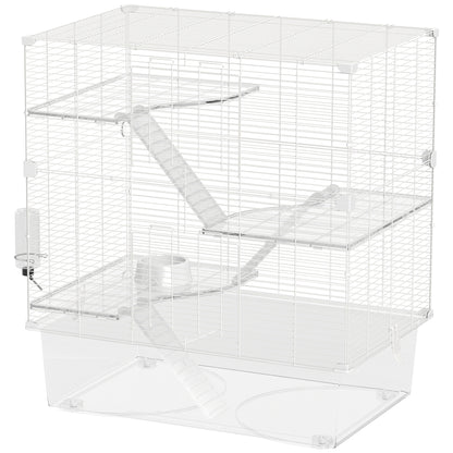 4-Level Small Animal Cage Rodent Cage with Deep Tray Ramps Platforms Feeder and Drinker Enclosure for Chinchillas Ferrets Hamsters 73x47x80 cm White