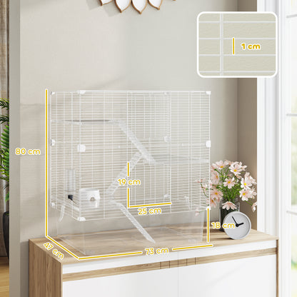 4-Level Small Animal Cage Rodent Cage with Deep Tray Ramps Platforms Feeder and Drinker Enclosure for Chinchillas Ferrets Hamsters 73x47x80 cm White
