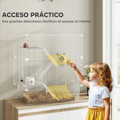 4-Level Small Animal Cage Rodent Cage with Deep Tray Ramps Platforms Feeder and Drinker Enclosure for Chinchillas Ferrets Hamsters 73x47x80 cm White