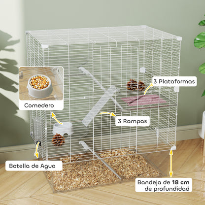4-Level Small Animal Cage Rodent Cage with Deep Tray Ramps Platforms Feeder and Drinker Enclosure for Chinchillas Ferrets Hamsters 73x47x80 cm White