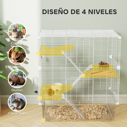 4-Level Small Animal Cage Rodent Cage with Deep Tray Ramps Platforms Feeder and Drinker Enclosure for Chinchillas Ferrets Hamsters 73x47x80 cm White