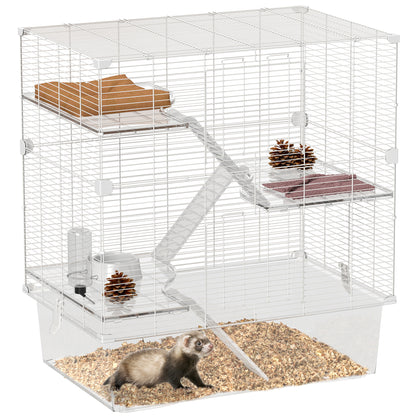 4-Level Small Animal Cage Rodent Cage with Deep Tray Ramps Platforms Feeder and Drinker Enclosure for Chinchillas Ferrets Hamsters 73x47x80 cm White