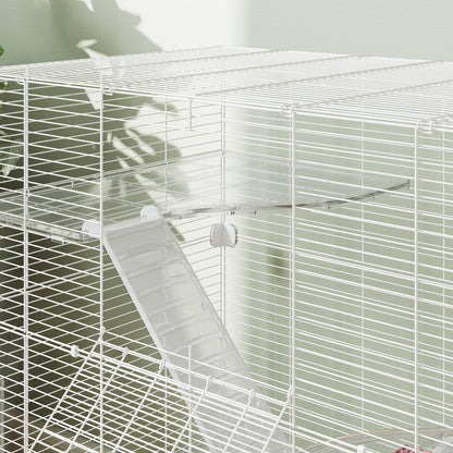 4-Level Small Animal Cage Rodent Cage with Deep Tray Ramps Platforms Feeder and Drinker Enclosure for Chinchillas Ferrets Hamsters 73x47x80 cm White