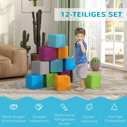 Soft Blocks 12-Piece Set Foam Building Blocks Giant Bricks Construction Toy Foam Blocks for 1-3 Years Old Children Faux Leather EPE