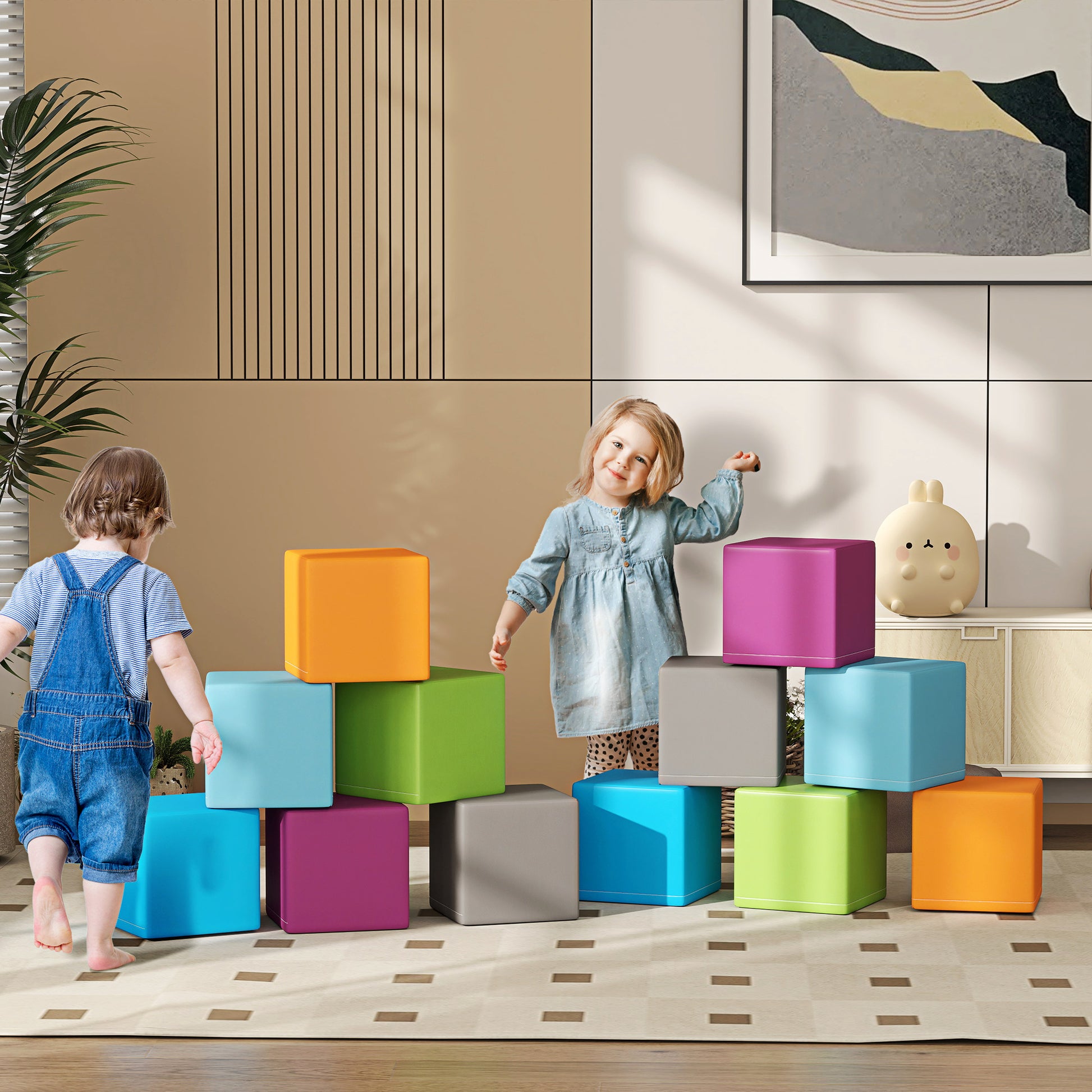 Soft Blocks 12-Piece Set Foam Building Blocks Giant Bricks Construction Toy Foam Blocks for 1-3 Years Old Children Faux Leather EPE