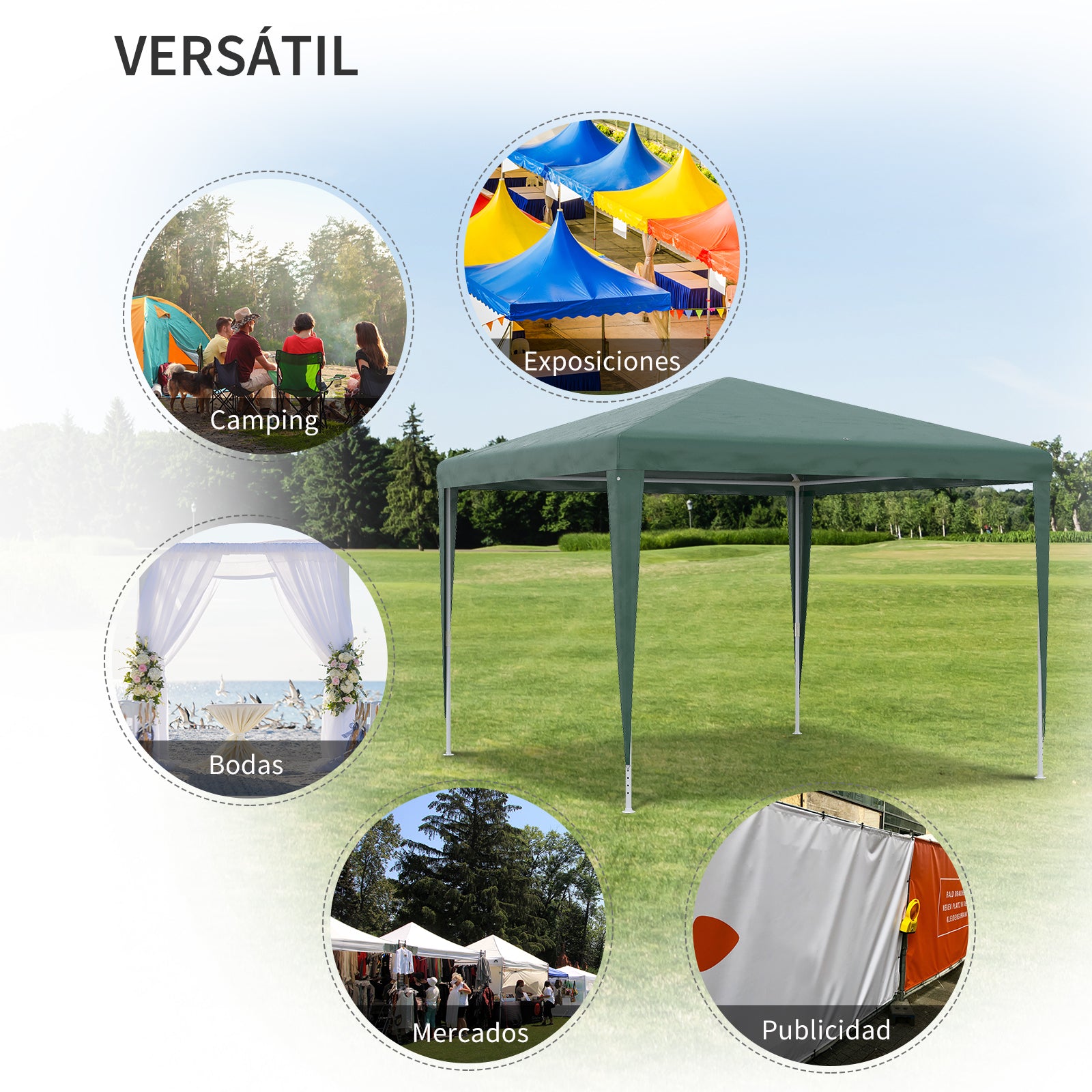 3x3m Detachable Gazebo Garden Pavilion with 4 Drainage Holes and Anti-UV Steel Frame for Terrace Patio Outdoor Camping Green