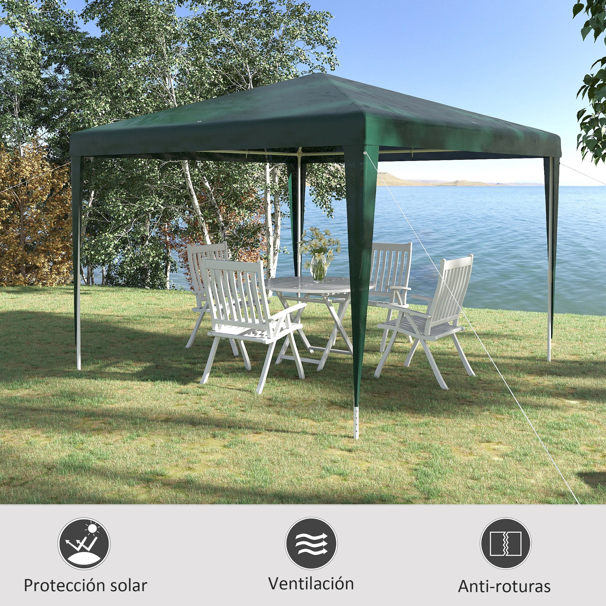 3x3m Detachable Gazebo Garden Pavilion with 4 Drainage Holes and Anti-UV Steel Frame for Terrace Patio Outdoor Camping Green