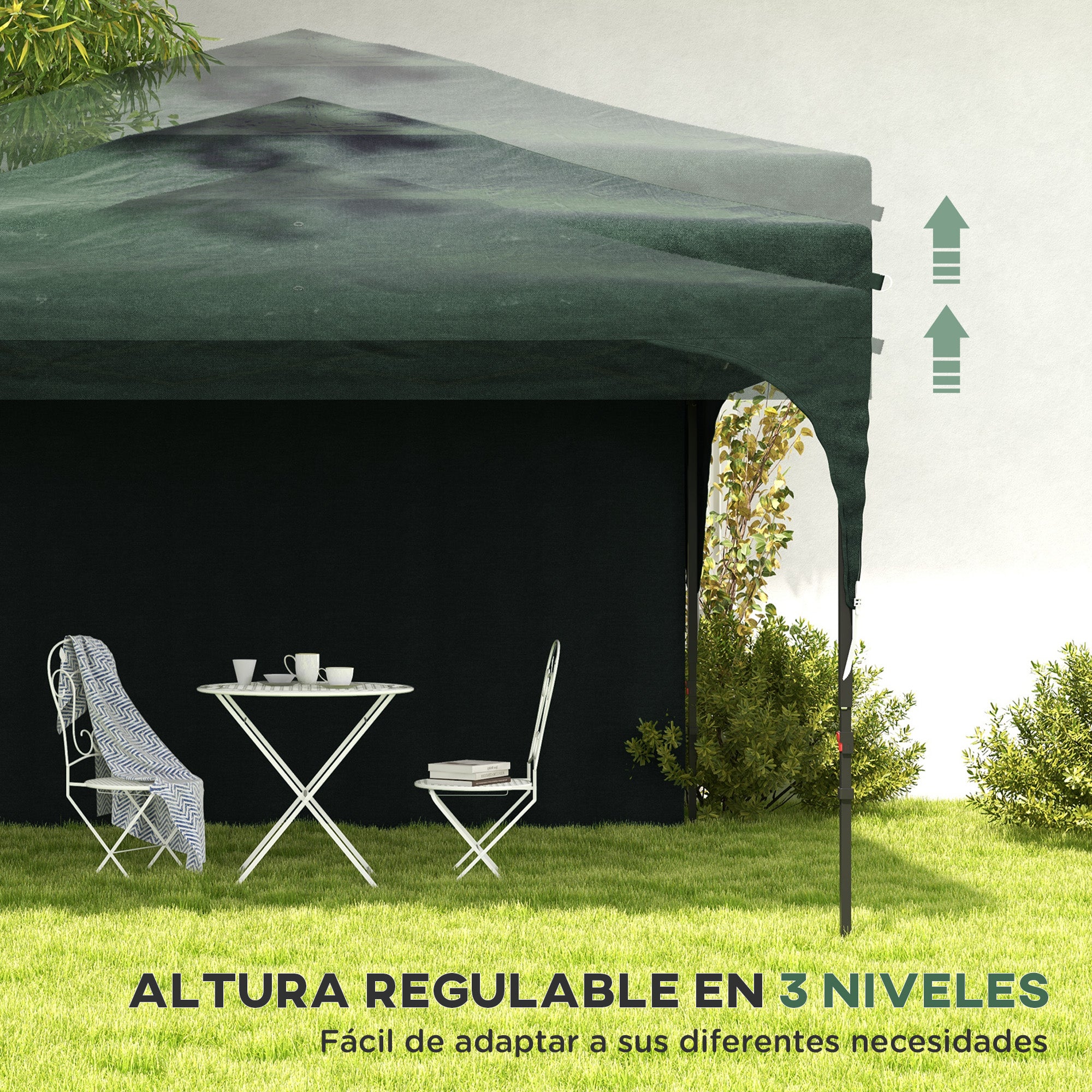 Foldable Gazebo 9.84x9.84 ft Garden Canopy with Adjustable Height 1 Side Wall Waterproof 4 Sand Bags and Carrying Bag Gazebo for Outdoor Patio Parties Green