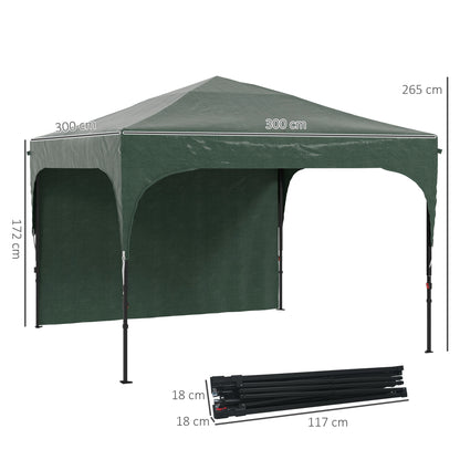 Foldable Gazebo 9.84x9.84 ft Garden Canopy with Adjustable Height 1 Side Wall Waterproof 4 Sand Bags and Carrying Bag Gazebo for Outdoor Patio Parties Green