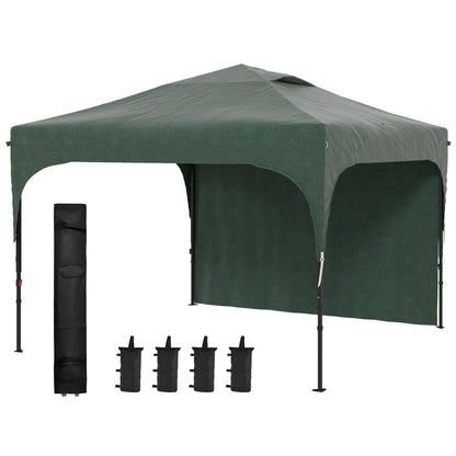 Foldable Gazebo 9.84x9.84 ft Garden Canopy with Adjustable Height 1 Side Wall Waterproof 4 Sand Bags and Carrying Bag Gazebo for Outdoor Patio Parties Green