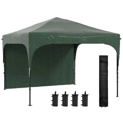 Foldable Gazebo 9.84x9.84 ft Garden Canopy with Adjustable Height 1 Side Wall Waterproof 4 Sand Bags and Carrying Bag Gazebo for Outdoor Patio Parties Green