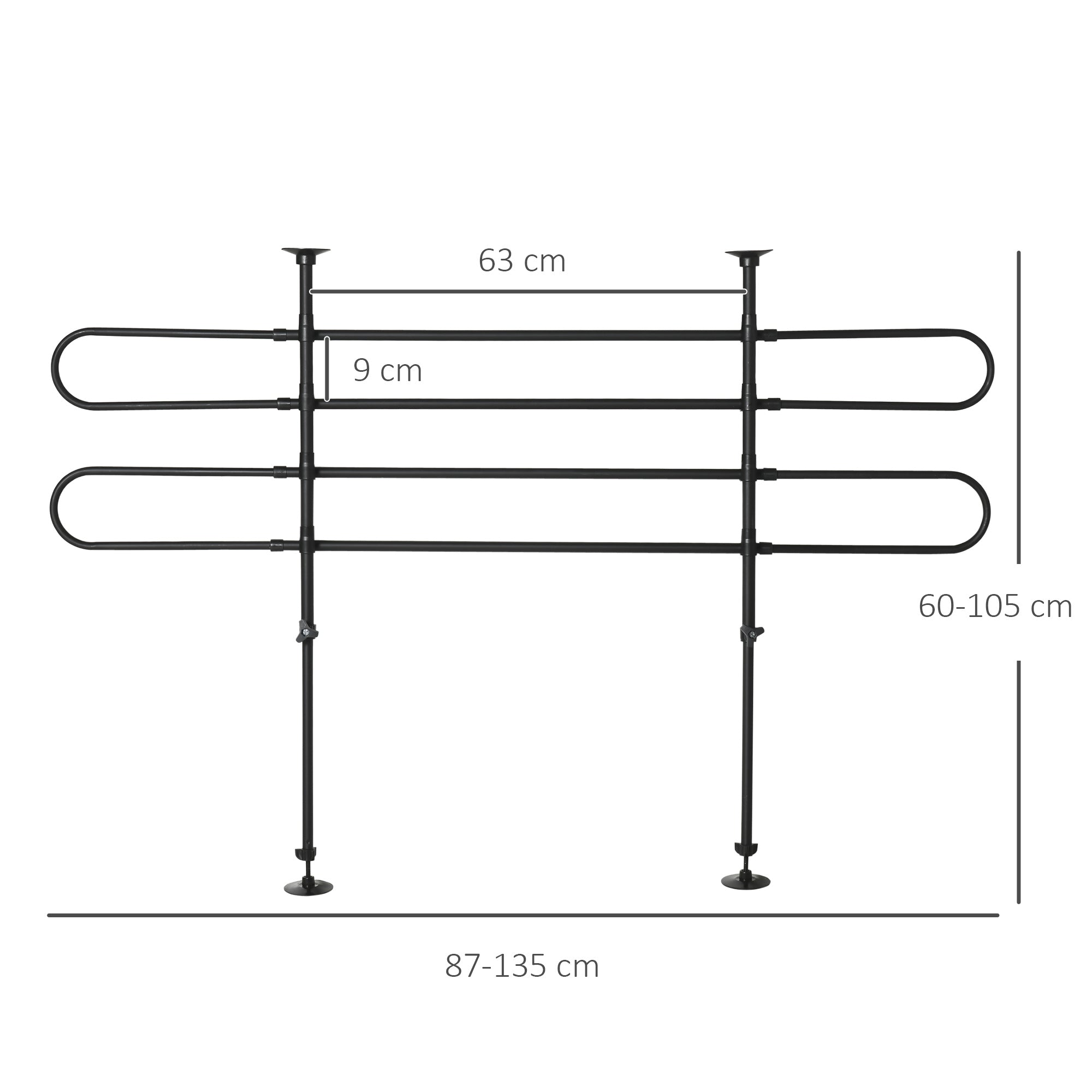 Adjustable Car Divider for Dogs Width and Height 87-135 x 60-105 cm Universal Steel Protection Grille for Car Trunk Luggage Black