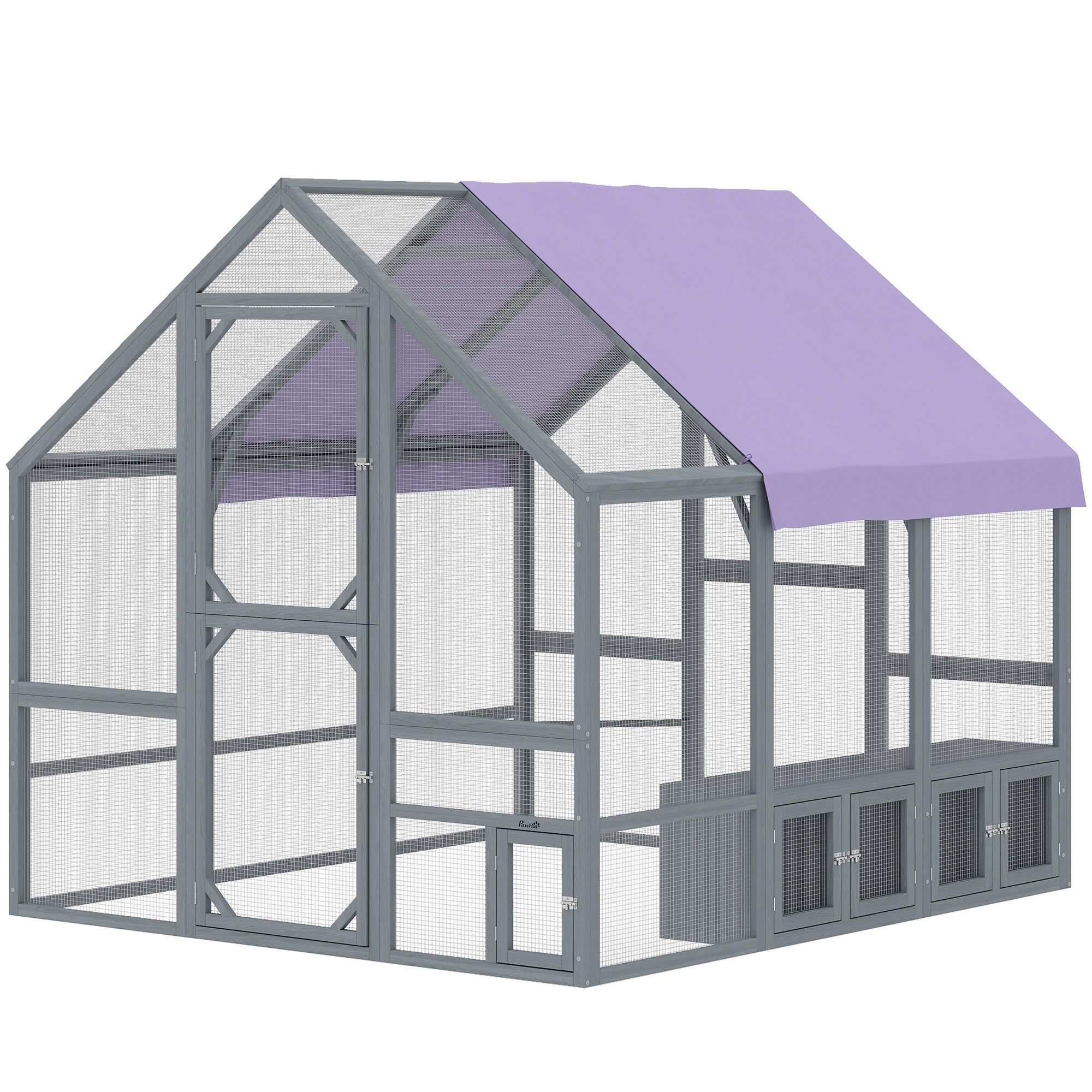 Walk-In Chicken Run — approx. 43 sq ft (4 m²), Weatherproof Cover, 2 Nest Boxes & 2 Perches, Safety Lock — Fits 8–10 Hens, Dark Gray