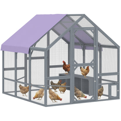 Walk-In Chicken Run — approx. 43 sq ft (4 m²), Weatherproof Cover, 2 Nest Boxes & 2 Perches, Safety Lock — Fits 8–10 Hens, Dark Gray
