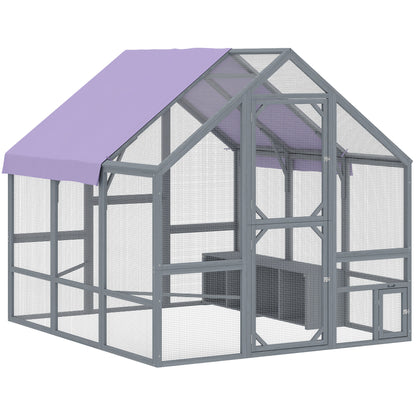 Walk-In Chicken Run — approx. 43 sq ft (4 m²), Weatherproof Cover, 2 Nest Boxes & 2 Perches, Safety Lock — Fits 8–10 Hens, Dark Gray