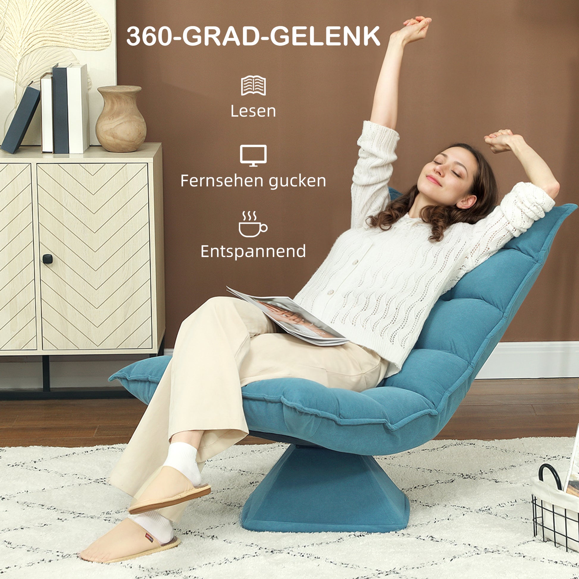 Floor Chair Floor Sofa with Adjustable Backrest, Swivel Meditation Chair with Base, Lazy Sofa, Padded Recliner for Office, Living Room, Blue