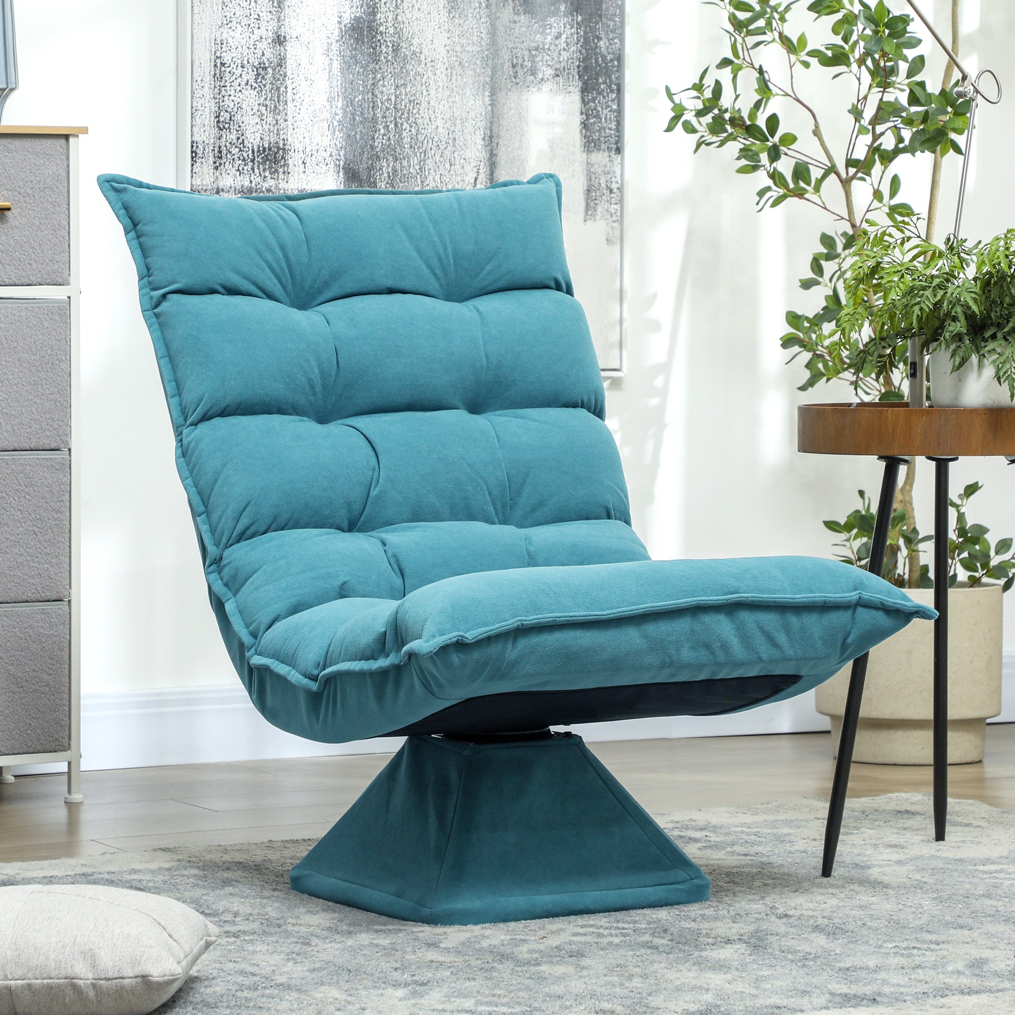 Floor Chair Floor Sofa with Adjustable Backrest, Swivel Meditation Chair with Base, Lazy Sofa, Padded Recliner for Office, Living Room, Blue