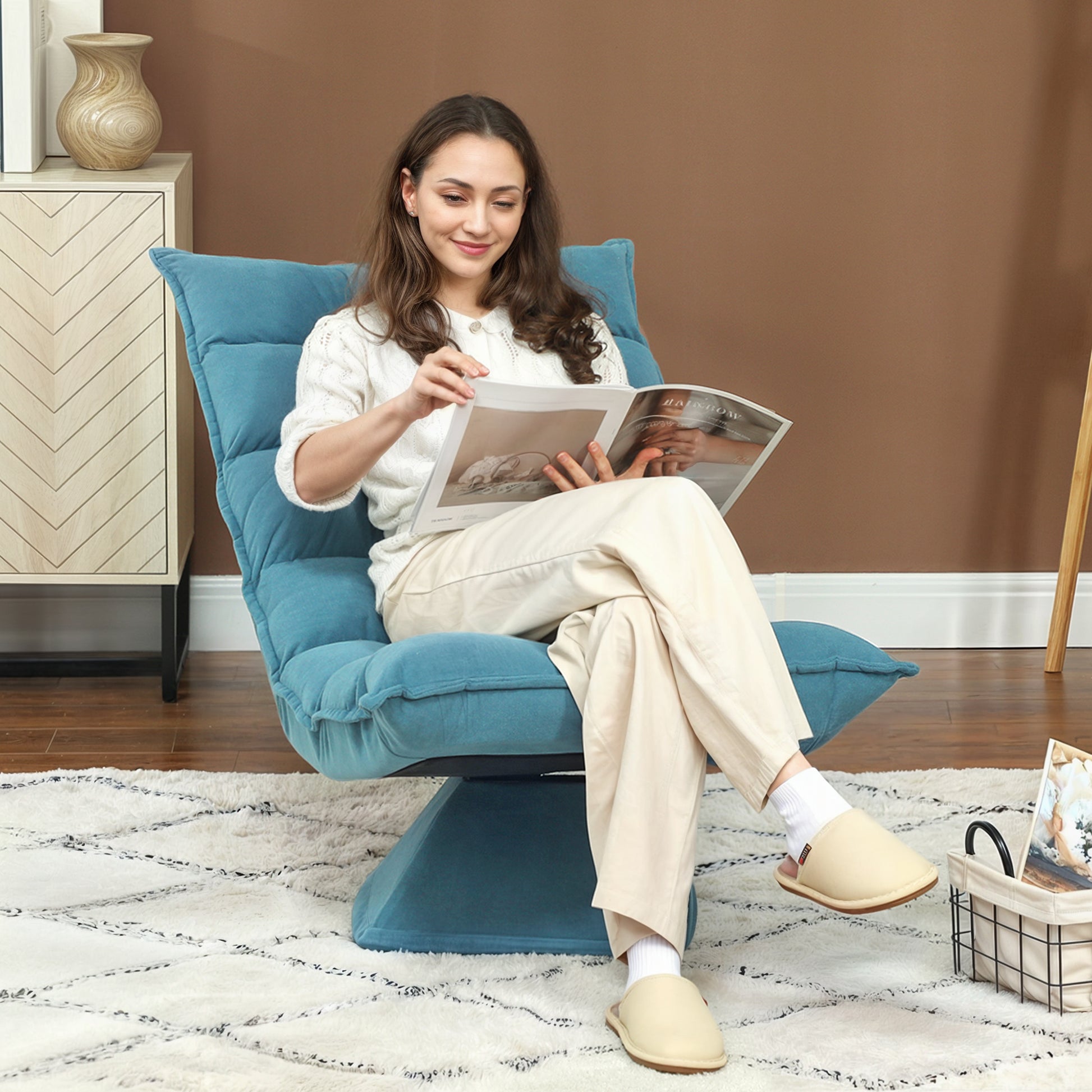 Floor Chair Floor Sofa with Adjustable Backrest, Swivel Meditation Chair with Base, Lazy Sofa, Padded Recliner for Office, Living Room, Blue